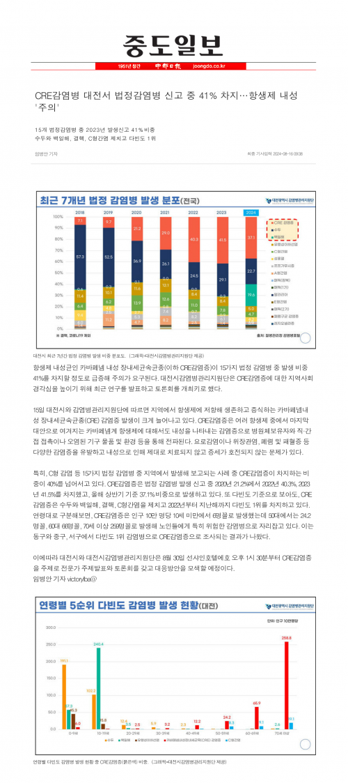 대전 감염병관리지원단, 8월 30일(금) 의료관련감염병 심포지엄 개최 예정